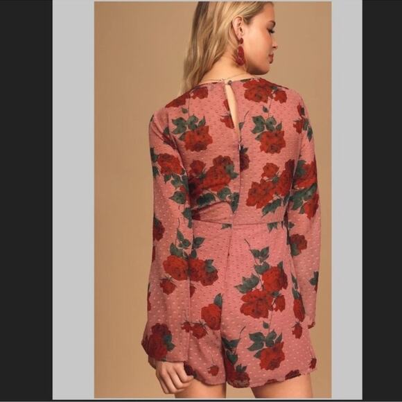 Lulus Romper Red Roses Floral Small Vampire Dark Cottage Eye Catching Moment - Picture 6 of 8